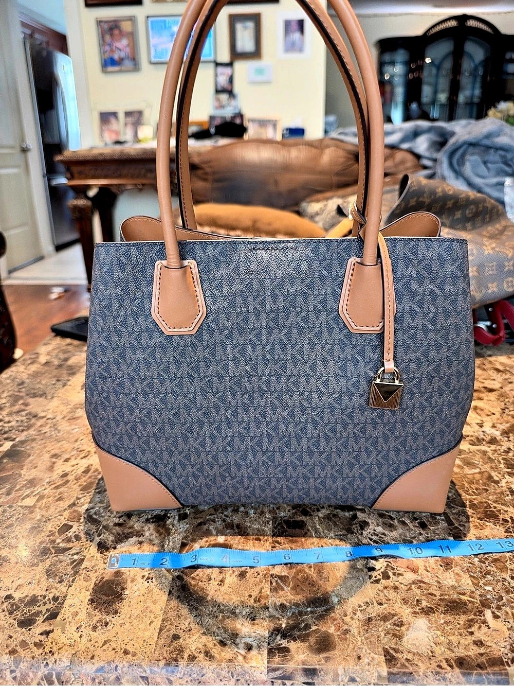 Michael Kors Logo Print Tote in Brown & Blue Like New